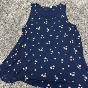 Floral Sleeveless Top - Navy Blue